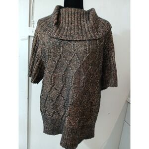 Jones New York Bronze Metallic Cable Knit Cowl Neck Short Sleeve Sweater Medium